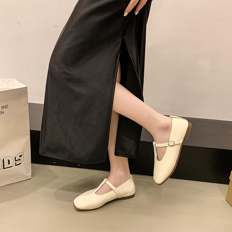 2025 Autumn New Fashionable T-shaped Buckle with Round Head Shallow Mouth Flat Ballet Shoes Retro Casual Mary Jane Women's Shoes