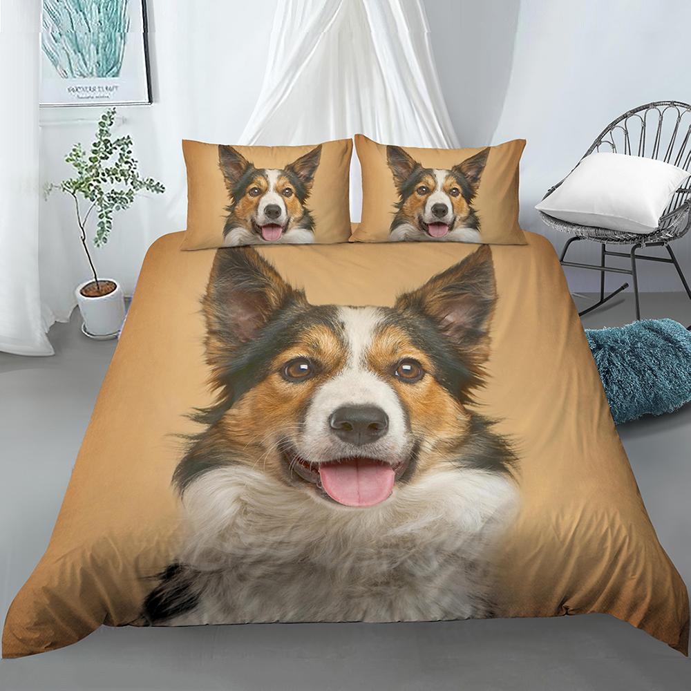 3D Dog King Quen Ful Twin Soft Duvet Cover Funy Pupy Beding Set Tens Adult People Kawai Pet Animal White 2/3pcs Comfortable Quilt Cover