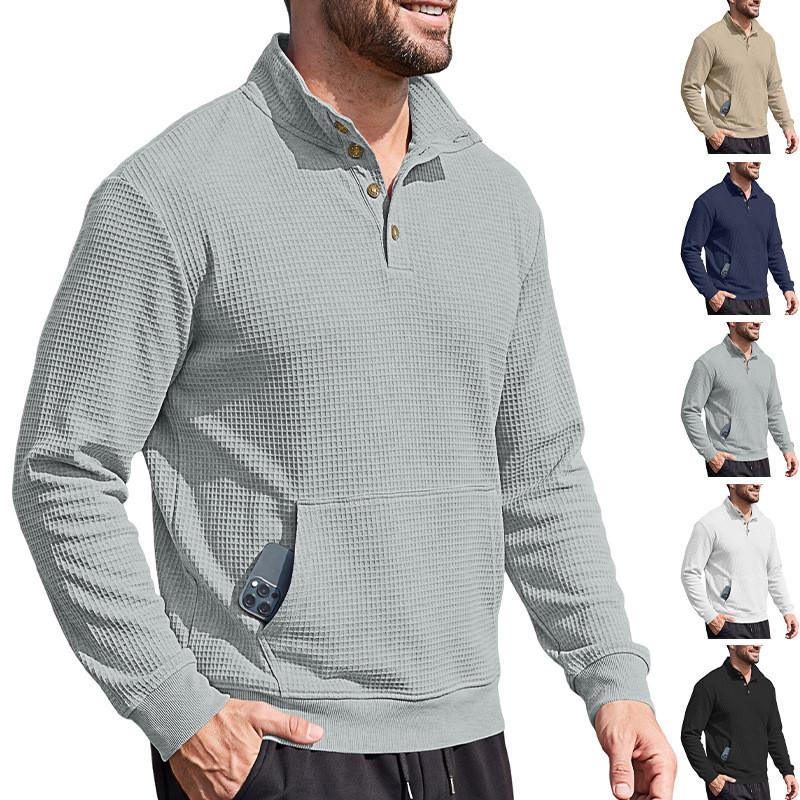 Polyester Long Sleeve Polo Shirt With Stand Collar And 3d Pocket For Casual Urban Men