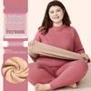 Women's Plus Size Fleece-Lined Lambswool Dralon Crew Neck Warm Underwear Set for Winter Cold Protection