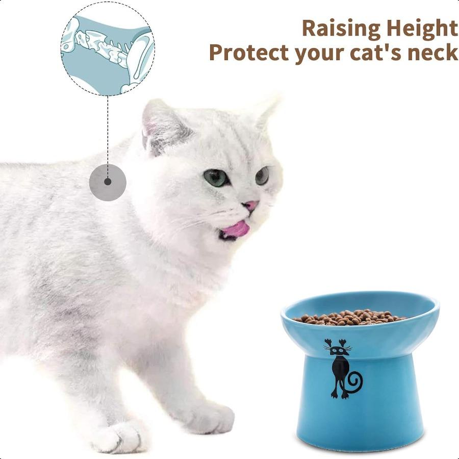 Tilted Ceramic Raised Cat Bowls 8 OZ Food and Water Bowls Set for Kitty Porcelain Elevated Str Free Feeding Pet Dish Dishwasher