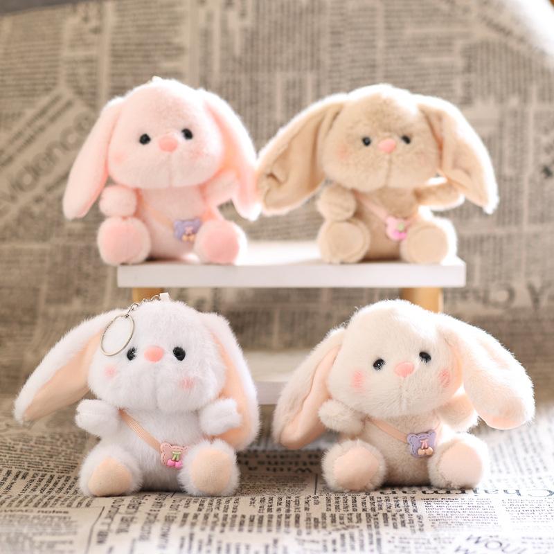 Cute Bunny Keychain Cartoon Little Rabbit Stuffed Doll Keyring Soft Plush Toy Key Holder Bag Pendant Backpack Hanging Decoration