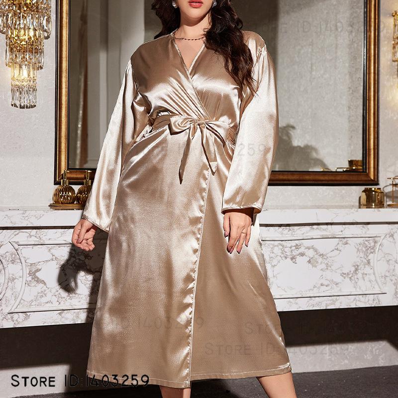 Abito da sposa bordeaux, pigiama in raso di grandi dimensioni, accappatoio lungo casual largo in due pezzi, vestiti per la casa