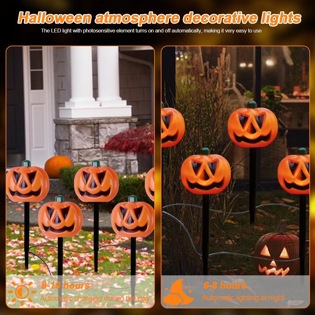 5 Pack Outdoor Halloween Pumpkin Lights Waterproof Halloween Pumpkin Pathway Stake Lights Halloween Party Decor Walkway Lights