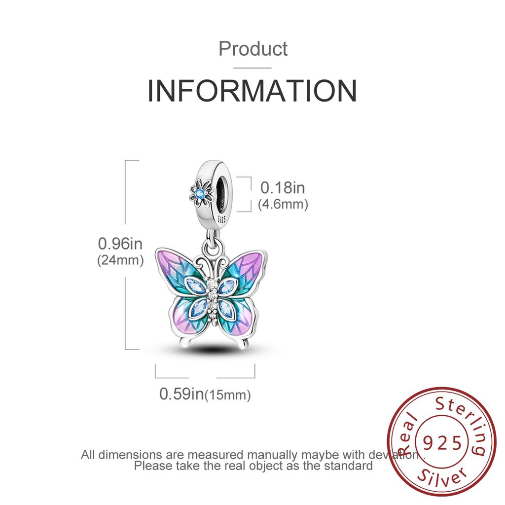 Copper Colorful Blue Purple Butterfly Charms Beads Jewellery Fit Original Bracelet For Women Diy Gifts