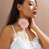 Fabric Flower Tie Choker Necklace Long Rope Lock Collarbone Chain Fashion Neck Decoration Fabric Floral Tie-Up Choker