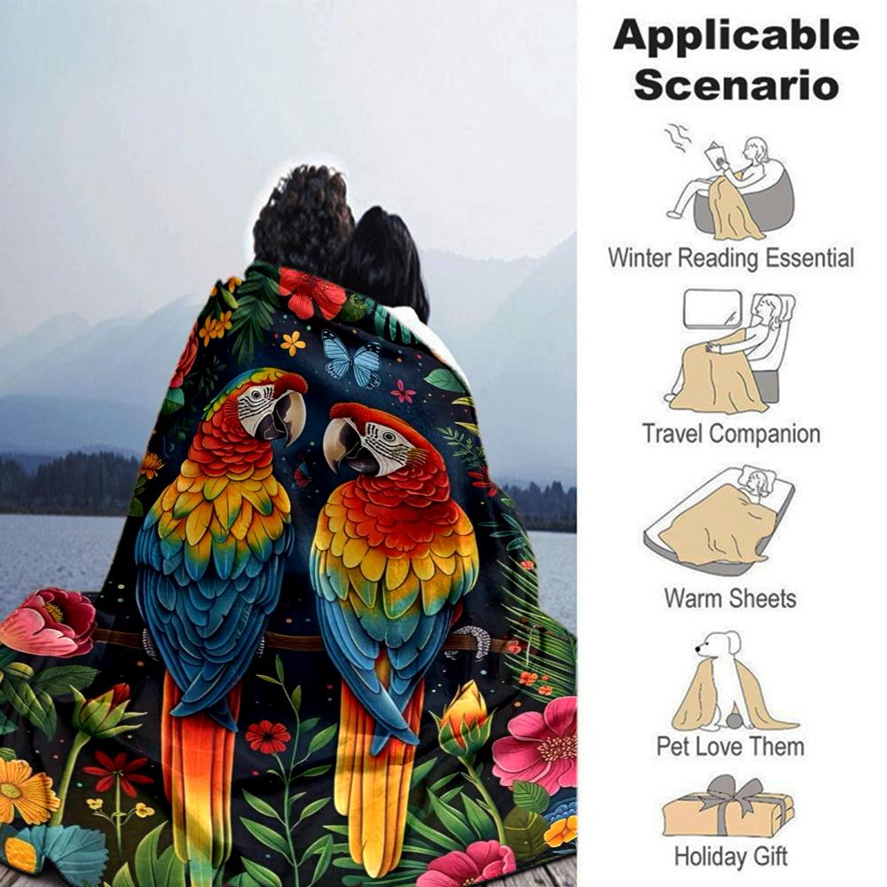Tropical Parrot Print Flannel Blanket High Quality Warm Comfortable Cover for All Seasons Perfect for Gifts Home Decor