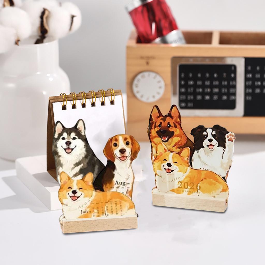 2026 Adorable 3D Pet Illustration Calendar, Cute Cartoon Pet Desktop Ornament,Puppy Design