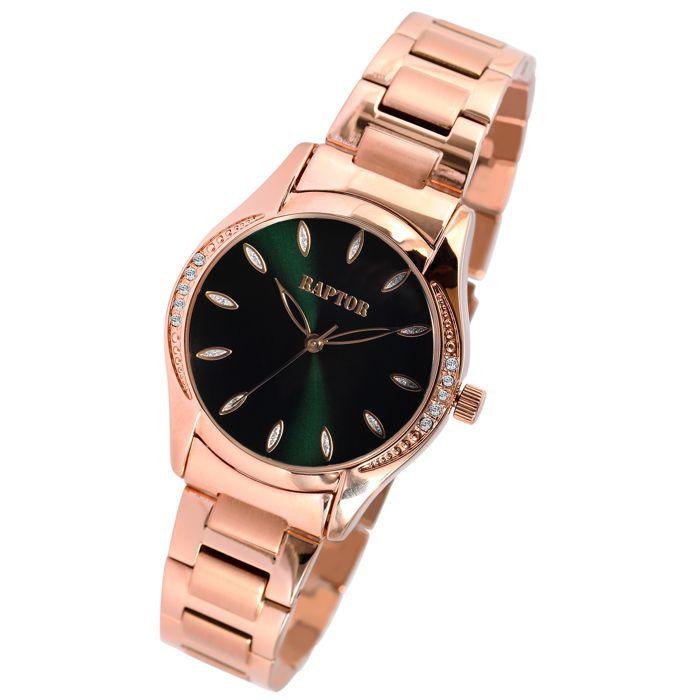 Montre - RAPTOR - Salina - Acier inoxydable rosé doré - Cadran vert - Mouvement quartz Miyota