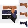 Ladies Wide Belt With Circular Buckle Faux Suede Fashion Accessory For Spring Looks