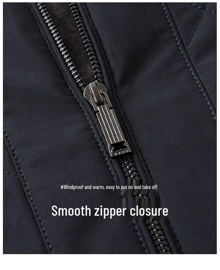 Men's Plus Velvet Thickened Cotton Jacket for Autumn/Winter – Warm Lapel Coat for Middle-Aged and Elderly