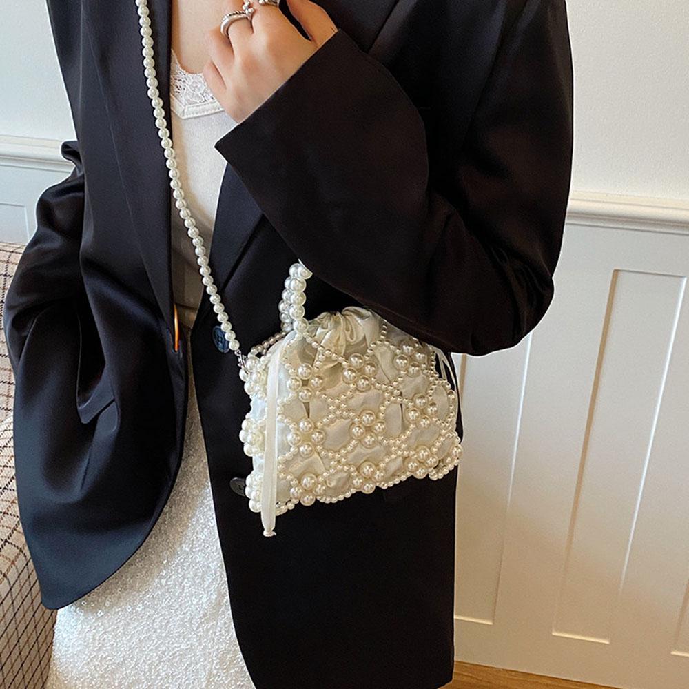 Hot Selling Pearl Decor Bag Summer New Women Crossbody Bag Hollow Out Design Fashi Handbag Casual Daily Shoulder Bags