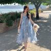 Popular beautiful suit skirt vacation style suspender dress two-piece set fringed hollow long dress suspender skirt