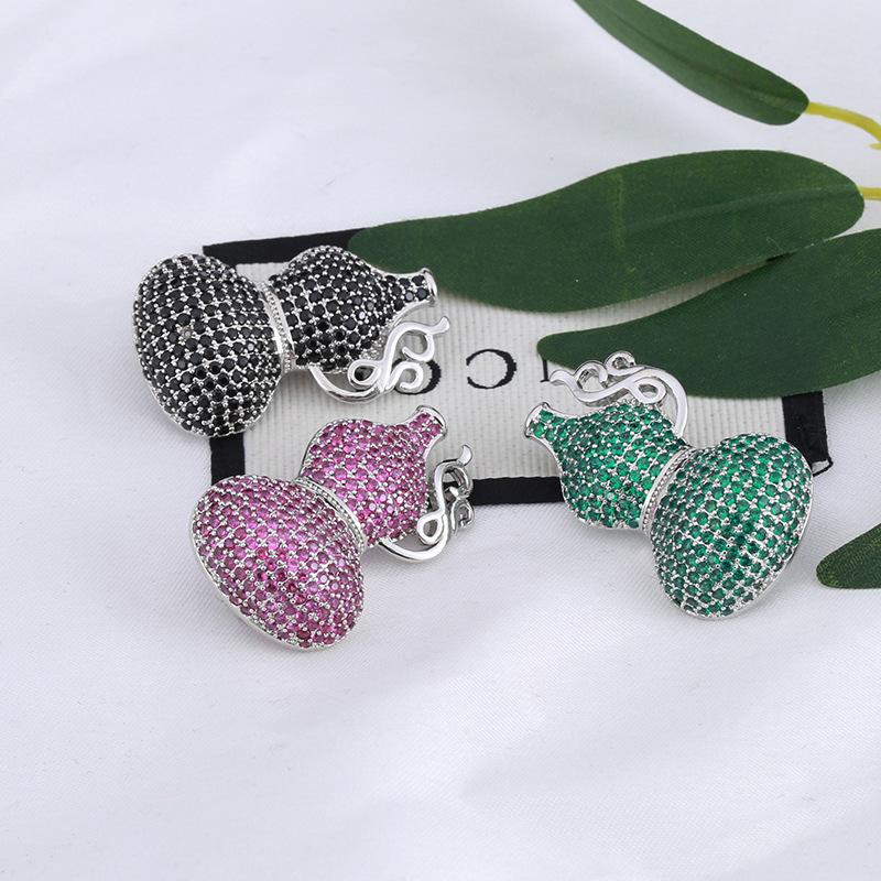 High-End Handmade Copper Inlaid Zirconium Gourd Brooch, Fashion Pin Jewelry Collar Pin Accessories