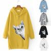 Women Cartoon Cat Print Long Sleeve Splited Hoodie Sweatshirt Pullover Top