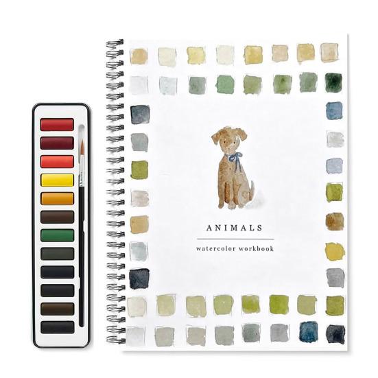 Yousheng Watercolor Workbook for Beginners 12 Colors Watercolor Paint Set Birds Flower Dogs Watercolor Book Art Craft Supplies for Kids Adults Teens