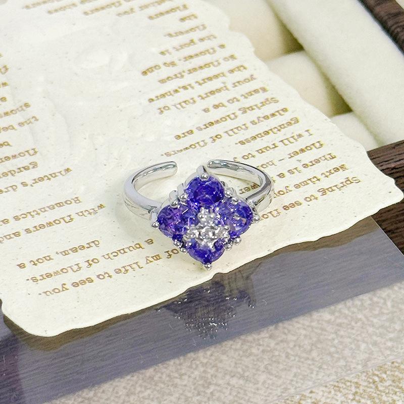 Color Treasure Full Of Diamonds, Zircon Super Flash Open Ring, Niche Light Luxury, High-End Sense, Exquisite Stacking Ring Woman