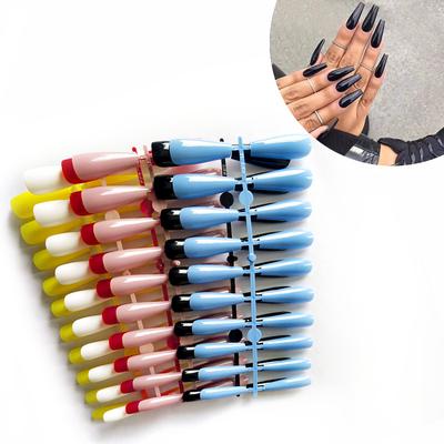 24pcs/set DIY Quick Nails Long T-shaped Nails Solid Color Varnish False Nails Multi-color Strips Finished Wear Manicure
