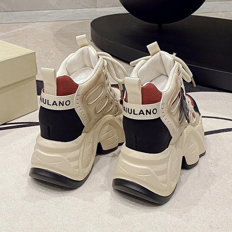 Mode Nieuwe Dames Herfst Lente Chunky Sneakers Veters Platform Sportschoenen Vrouw Dikke Zool Hoge Hakken Vrouwelijk 10CM Wedges Sneakers