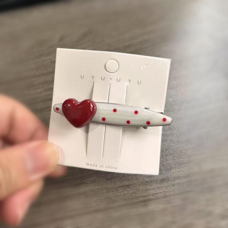 Polka Dot Heart Hair Clip Barrette Metal Snap Clip for Women Girls Hair Accessories Stylish Hairpin One Size