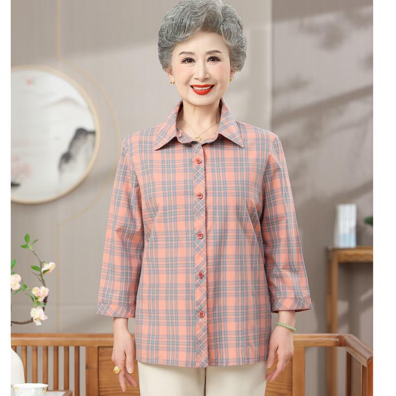 Elderly Women's Plaid Long-Sleeve Autumn Shirt