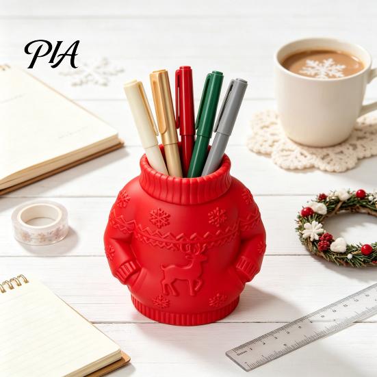 Retro Elk Snowflake Desk Decor 3D Printed Sweater Pen Holder, Creative Organizer with Relief for Home Durable Holder Office School Supplies,