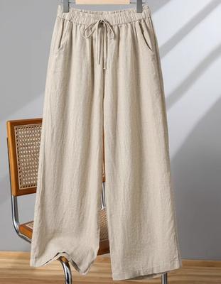 High Waist Wide Leg Pants Women's Zen Clothing Autumn Cotton Linen Nine Points Drapey Tai Chi Pants Large Size Casual Trousers