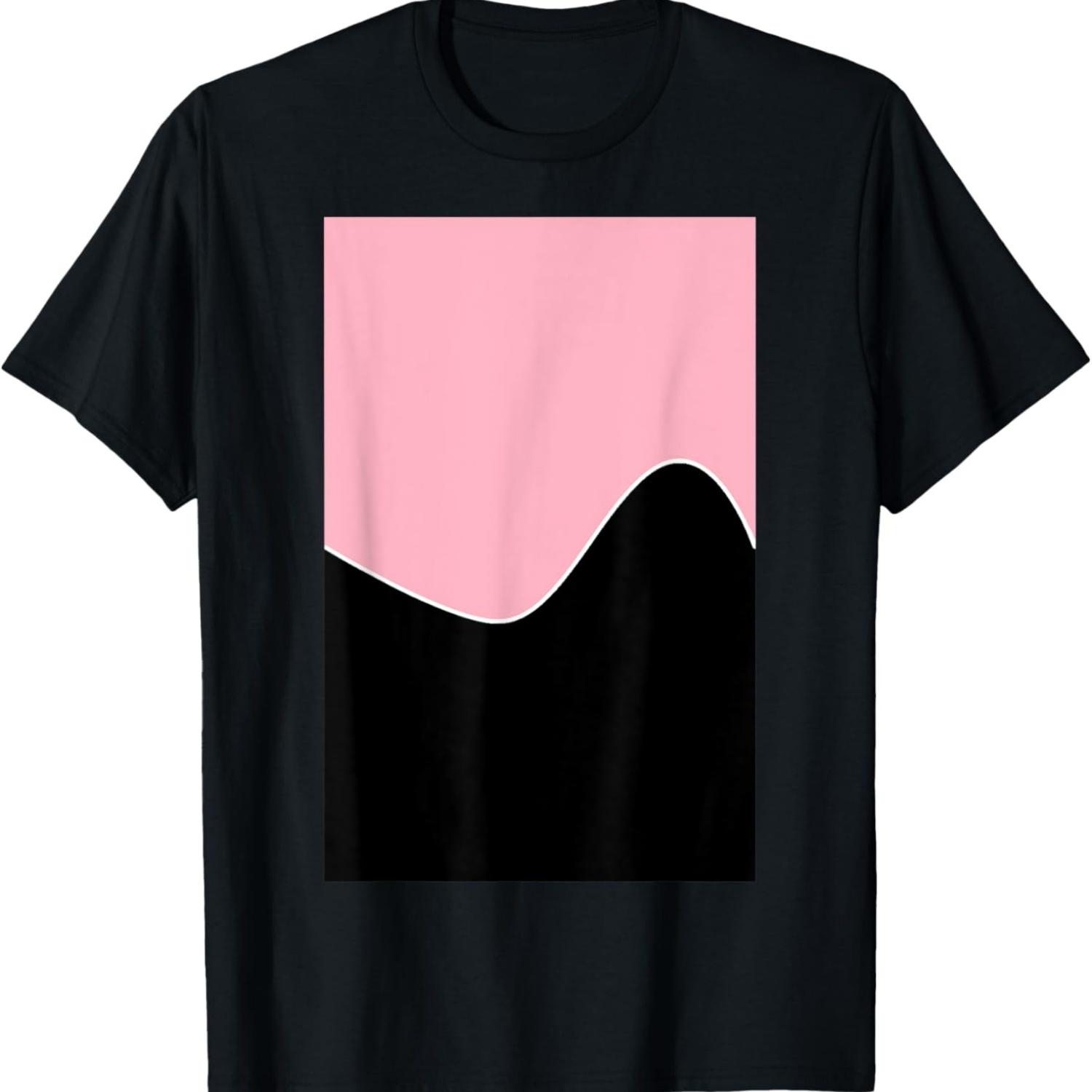 

GEOMETRIC TWO TONE WAVE PATTERN CHERRY BLOSSOM PINK BLACK T-Shirt S чёрный