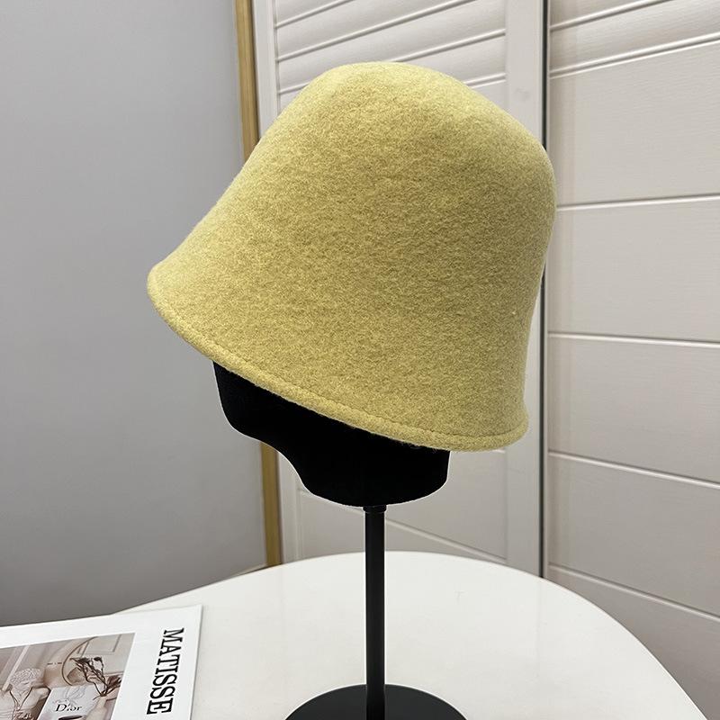 

Простая шляпа-ведро из австралийской шерсти с обработанным краем, женская осенне-зимняя теплая, литературная и художественная, маленькая шляпа-колокольчик рыбака M（56-58cm） жёлтый