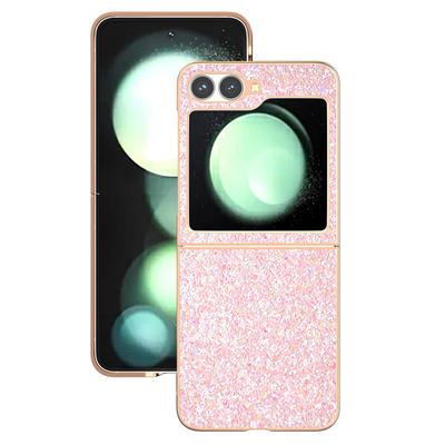 Dla Samsunga Galaxy Z Flip7 FE 5G/Z Flip6 5G Etui Elektroplaterowane Pokrowiec na Telefon Kolorowy Brokatowy Design PU+TPU Etui Ochronne