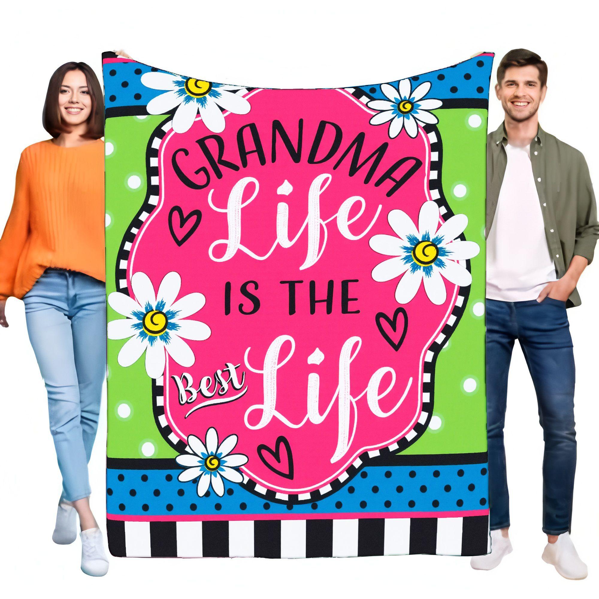Grandma Life Is The Best Life Blanket Cozy Soft Throw for Sofa Bed Decorative Gift for Grandmothers Ideal for Birthdays and Spec 75X95CM
