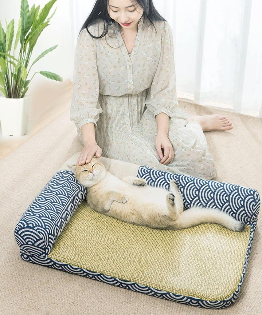 Aimoha Japanese Style Cool Washable Pet Bed Cat Dog M Blue