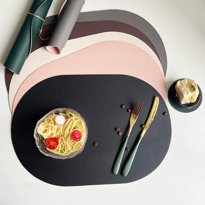 Table Mat Non-slip Wipeable Faux Leather Oval Shape Insulation Pad for Dining Room