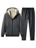 Tuta Invernale da Uomo con Cappuccio Sherpa - Spessa, Tinta Unita, Manica Lunga, Set Pantaloni Casual Caldi