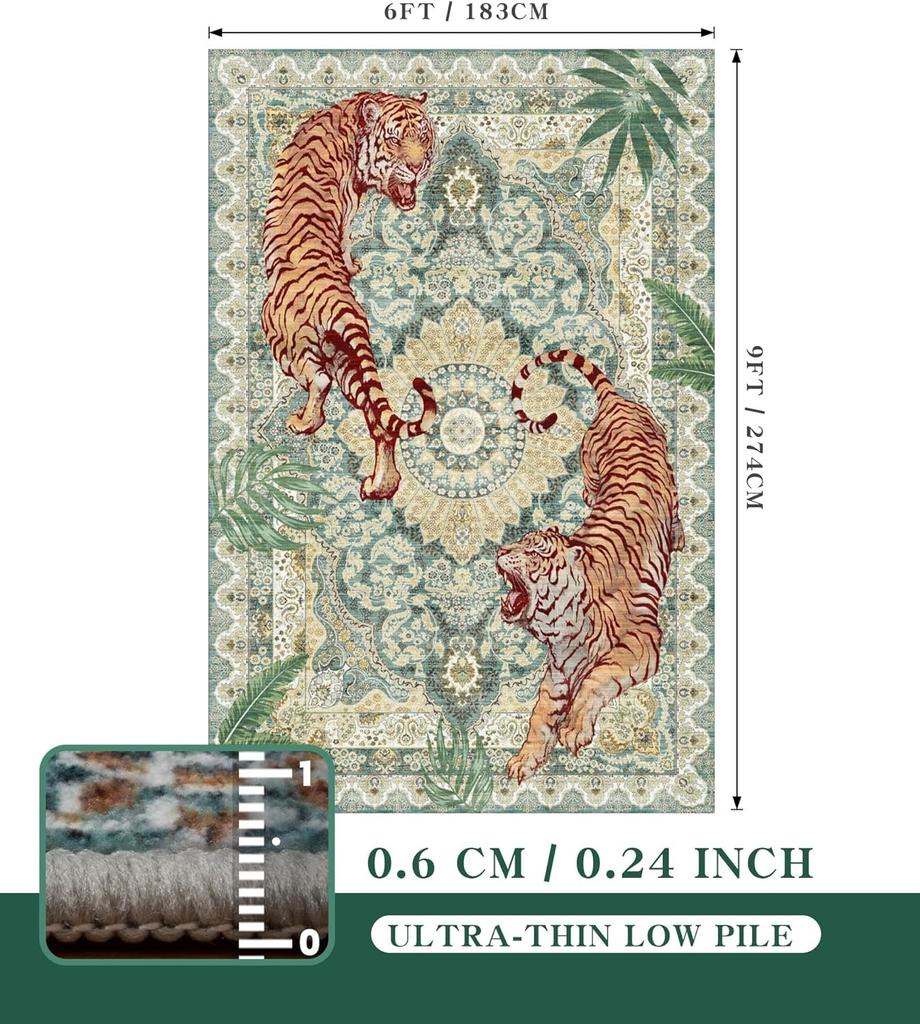 Tiger Animal Living Room Carpet Luxury Washable Foldable Non-slip Bedroom Bedside Mat Coffee Table Cloakroom Rugs Alfombra