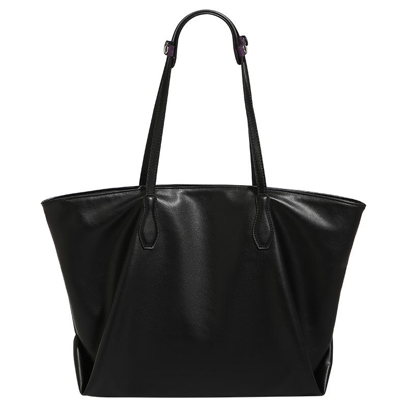 2024 Women's Black Soft Leather Tote Bag - Large Capacity, Versatile Korean Style, Perfect for Commute & Student Use