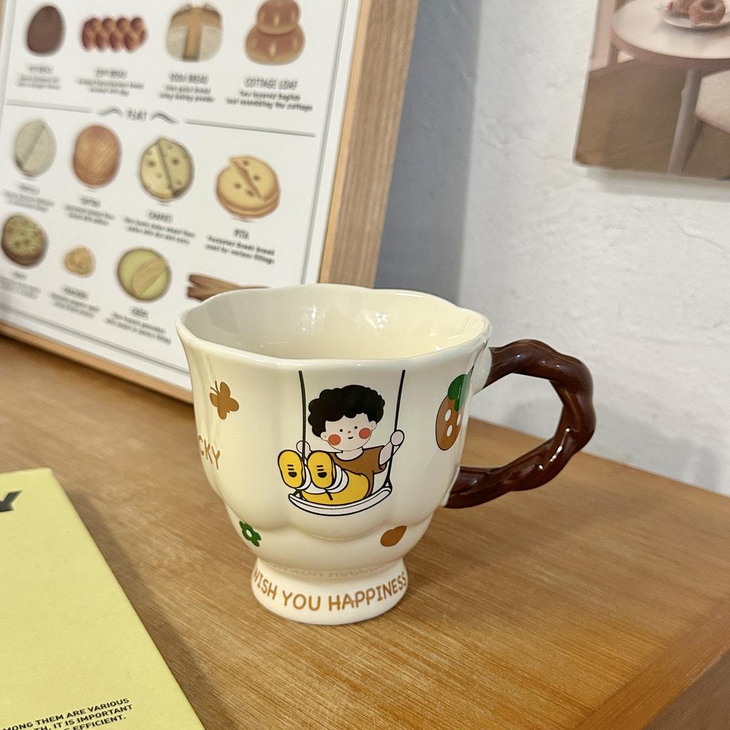 Cartoon Boy and Girl Couple Ceramic Mug Souvenir High Footed Cup To Give Birthday Gift To Friends Best Friend Sisters