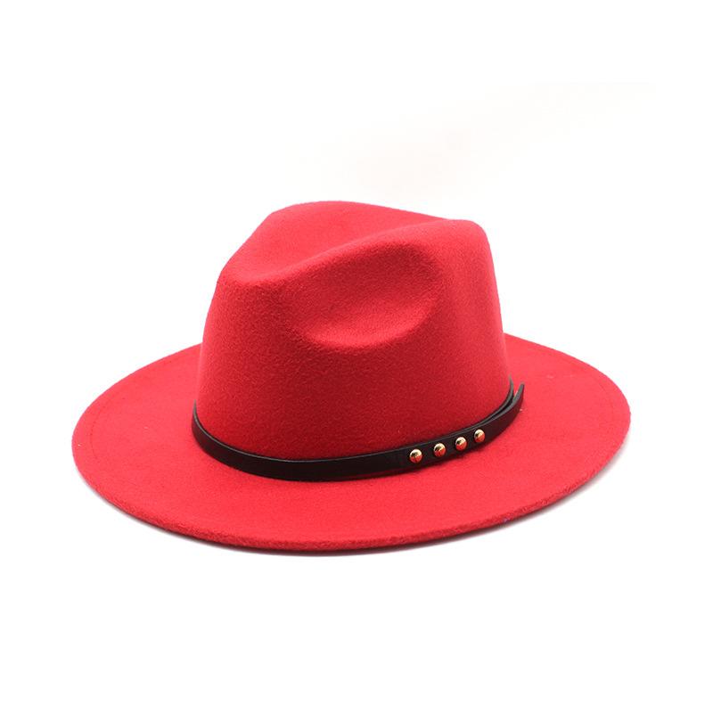 Черная шерстяная шляпа с отделкой поясом Винтажный цилиндр Шерстяная джазовая шляпа M（56-58cm）