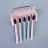 Bathroom Wallmount Toothbrush Holder with Cover 5 Slots Without Drilling Home Bathroom Self Adhered Toothbrush Storage Racks