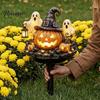 Zewnętrzne Oświetlenie Świąteczne Krajobrazowe Solarna Dynia Halloweenowa Wbijana w Ziemię Lampa Ogrodowa, Wodoodporna Dekoracja Podwórka LED z Latarnią Kapeluszem Czarodzieja i Duchem,