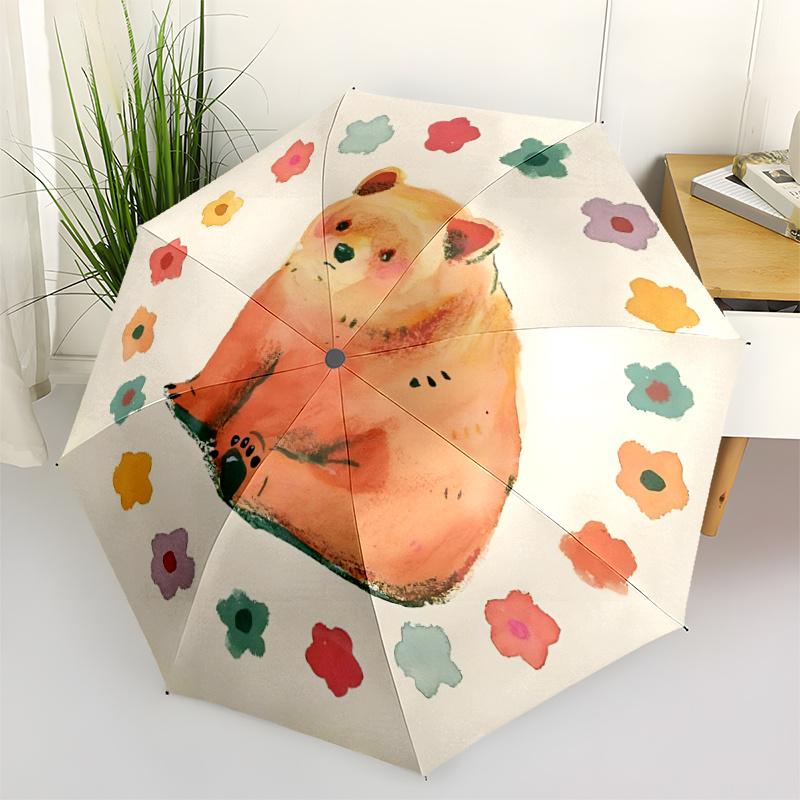 1pc Bear Flowers Automatic Open/close Umbrella, 8-Rib Sturdy Structure, Portable Travel Umbrella, Parties, Everyday Use,44