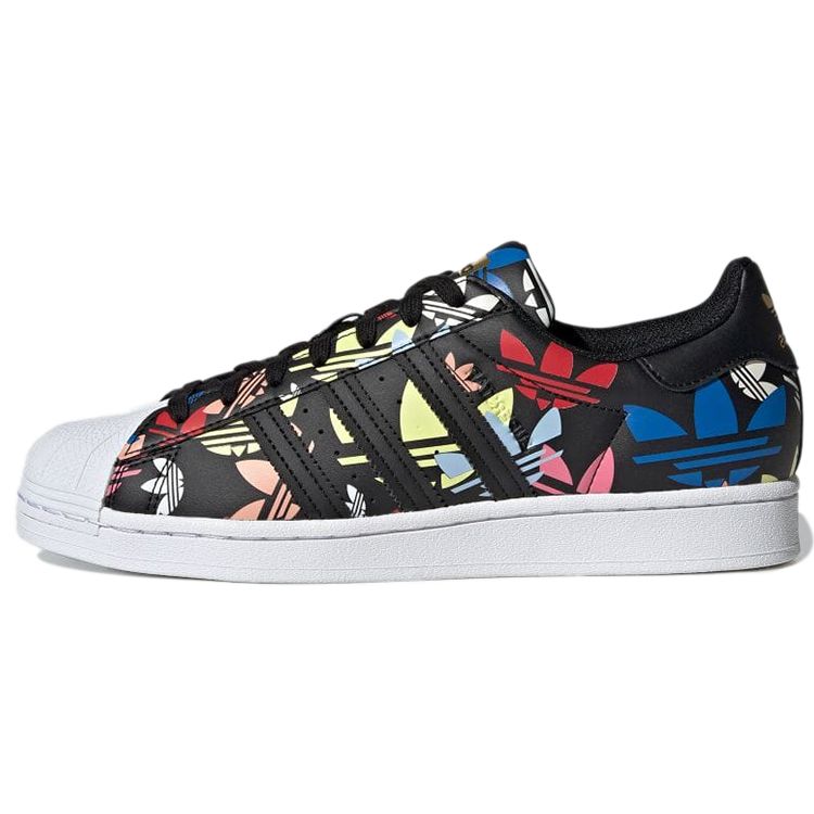 Adidas Originals Superstar Synthetic Leather Low-Top Sneakers Unisex Sneakers Black Multicolor H00182