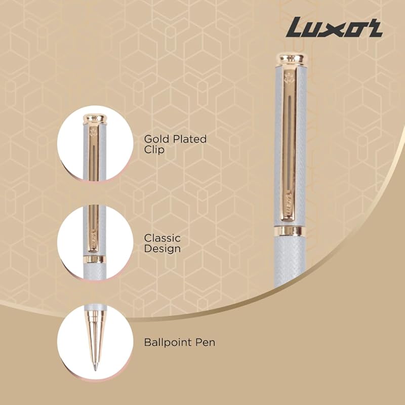 

Luxor Royale, Elan, Ball Pen, Pack Of 1, Silver Textured Body, Ink Colour- Blue, Gold Trim, Stylish Clip, Regal & Elegan 11 красный