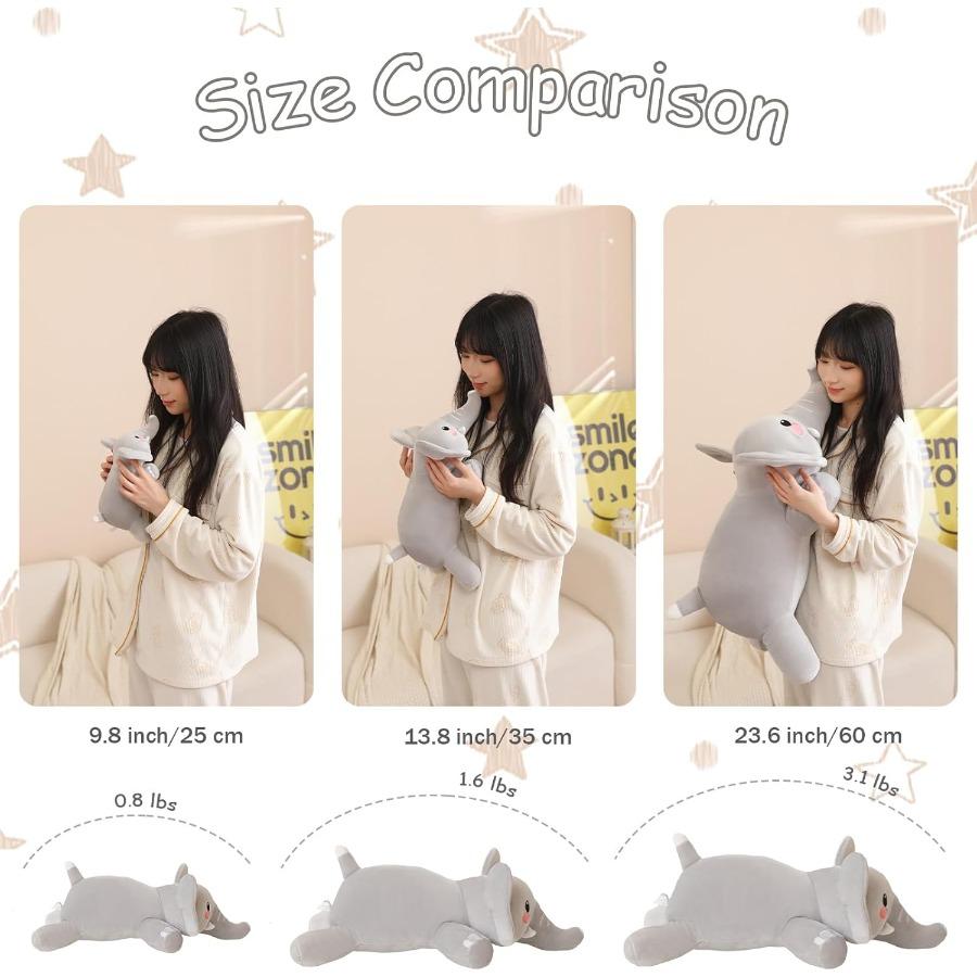 Weighted Elephant Plush Stuffed Animal 13.8 Inch Gentle Pillow Toy Designed for Adults 1.6 Lbs Adorable Grey Plushie Present Calming Stress Relie