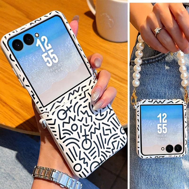 All-inclusive Graffiti Side Buckle Pearl Strap Protective Case For Samsung Galaxy Z Flip 7 Flip7 Protect Cover