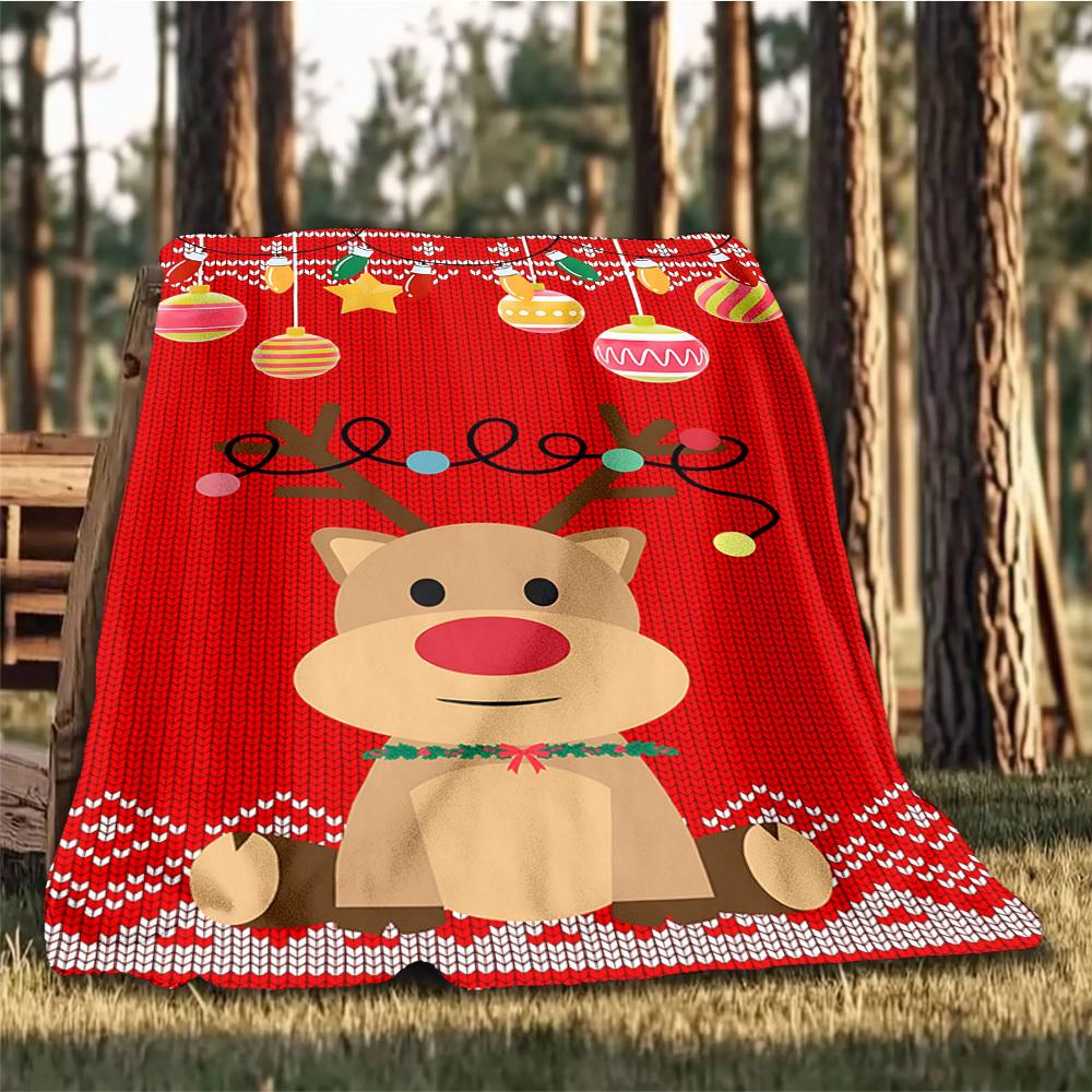 1pc Christmas Deer Outdoor Flannel Blanket, Cozy & Warm Soft Te Playful Design, Napping Camping,