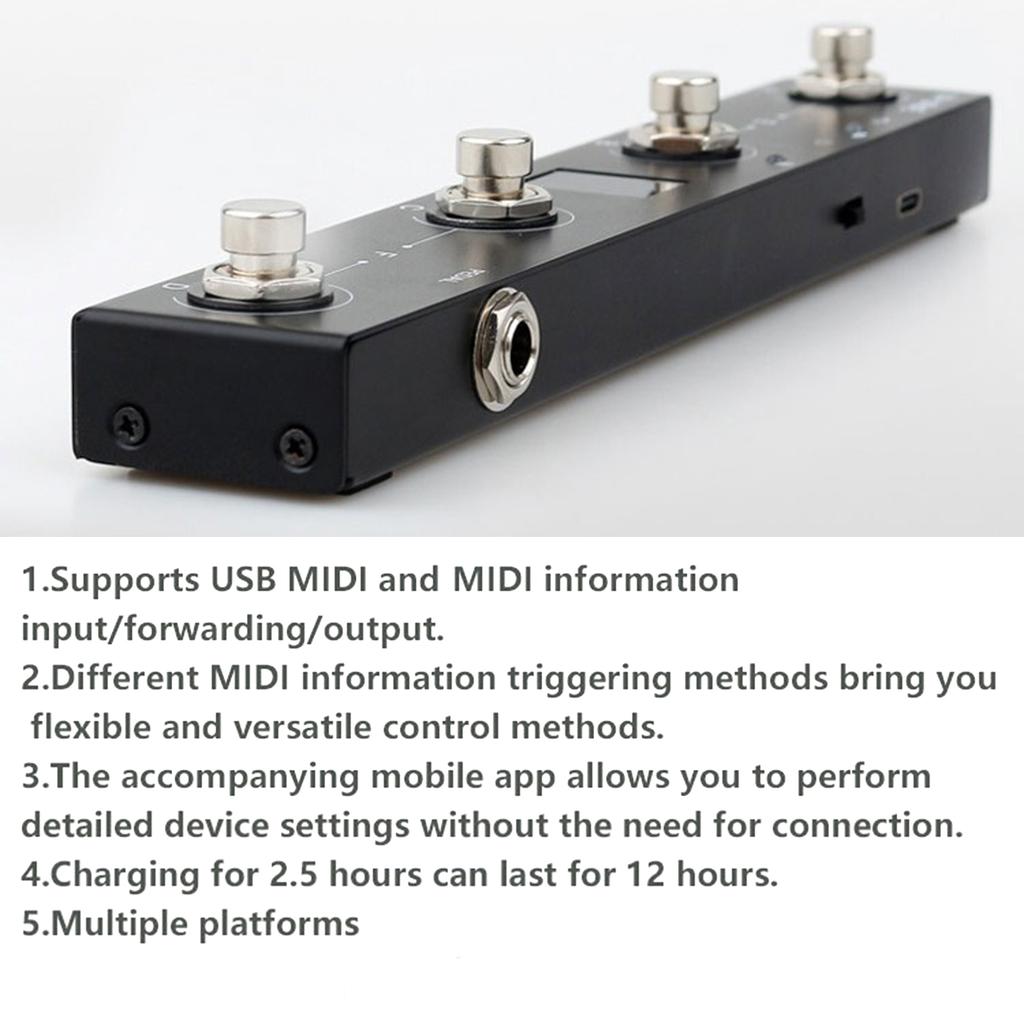 Funkční MIDI nožní ovladač Pedal Ovládání přes APP 4 Tlačítka Čokoládový Bezdrátový MIDI ovladač Dobíjecí