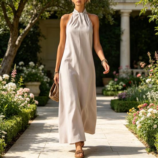 Rochie Maxi de Vară pentru Femei Fără Mâneci cu Gât pe Gât A-line Lungă Casual Fluidă pentru Plajă Vacanță Rochie de Soare