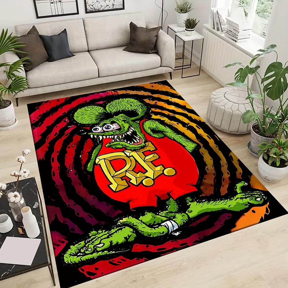 1pc Funny Fink Rat Cartoon Area Mat  Crystal Velvet, Non-Slip Floor Mat for Living Room, Bedroom, Office & Outdoor Spac