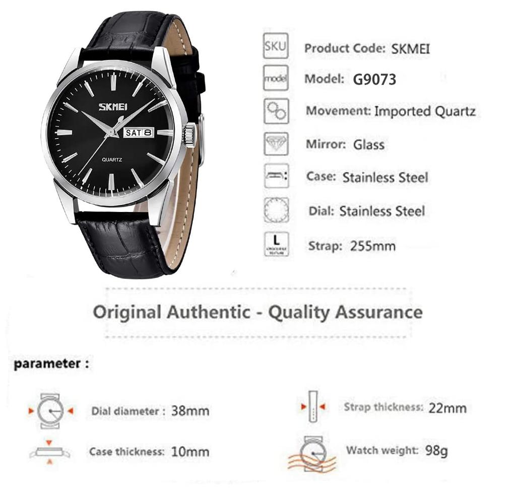 Black Leather Business Quartz Date Day of the Week Day Gift Men's Watch, Strap, Style, Classic, Waterproof, Movement, Analog, Stylish, Casual, Simple,